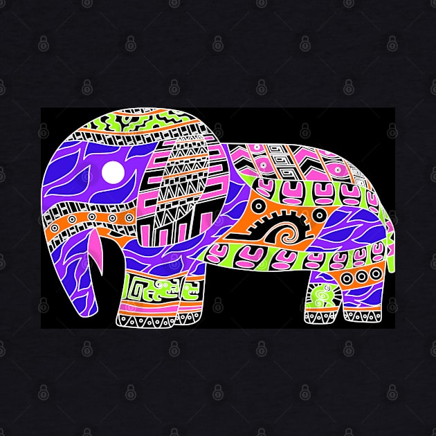 elephant in rainbow folk arts ecopop zentangle by jorge_lebeau